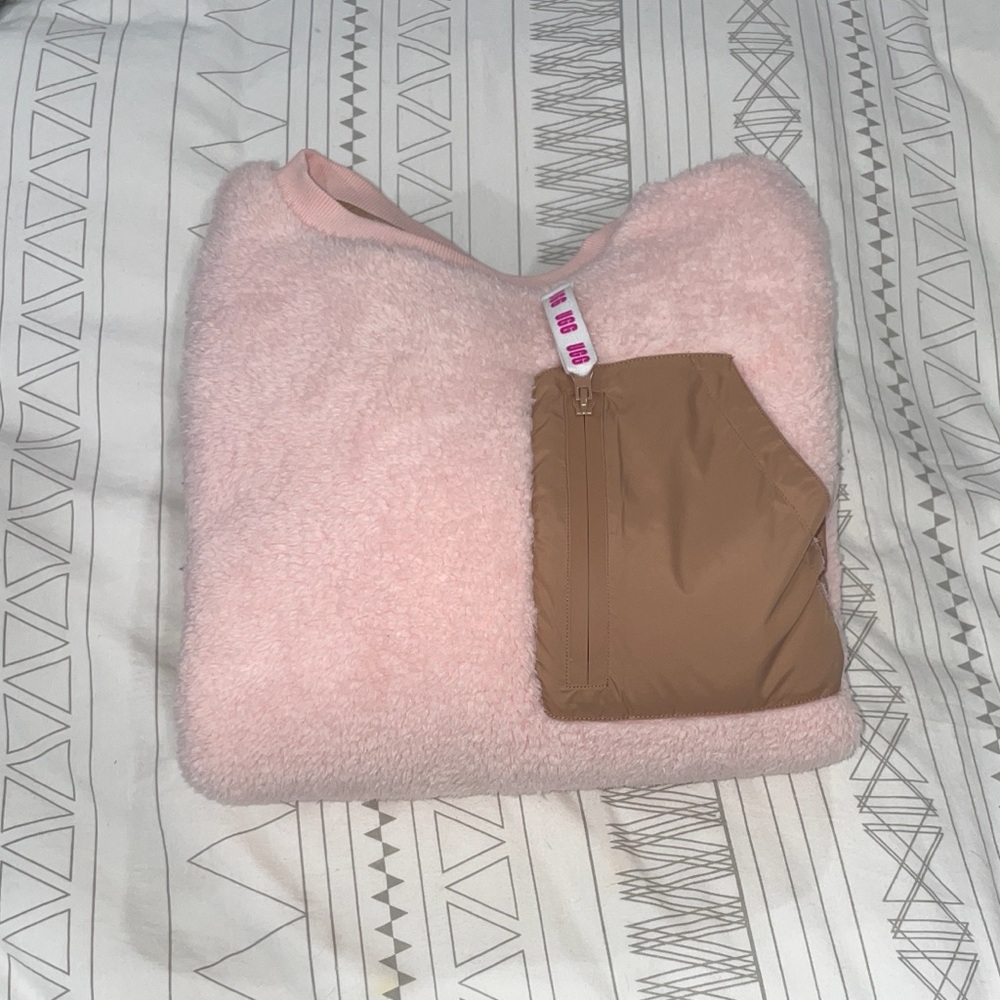 Oversized UGG Niko Sherpa Crewneck Baby Pink & Brown Pullover